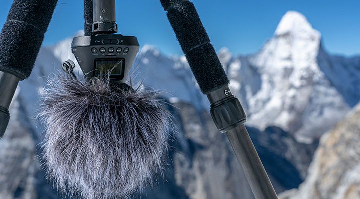 mic with everest in background